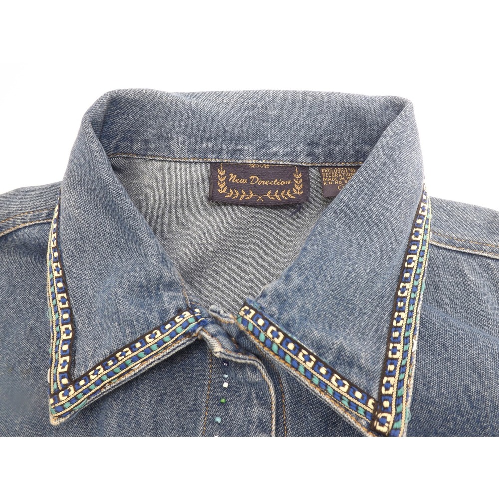 Womens Embellished Denim Jean Jacket Blue Beaded Western Trucker Style L Large - Picture 16 of 16
